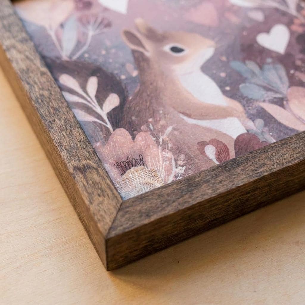 Squirrel Art | Rustic Framed Wood Sign, Floral Woodland Decor