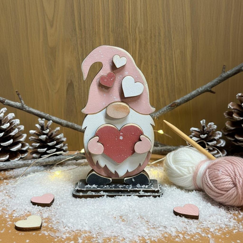 Heart Gnome Shelf Sitter – Handmade Rustic Farmhouse Decor – Wooden Gnome with Heart Accent