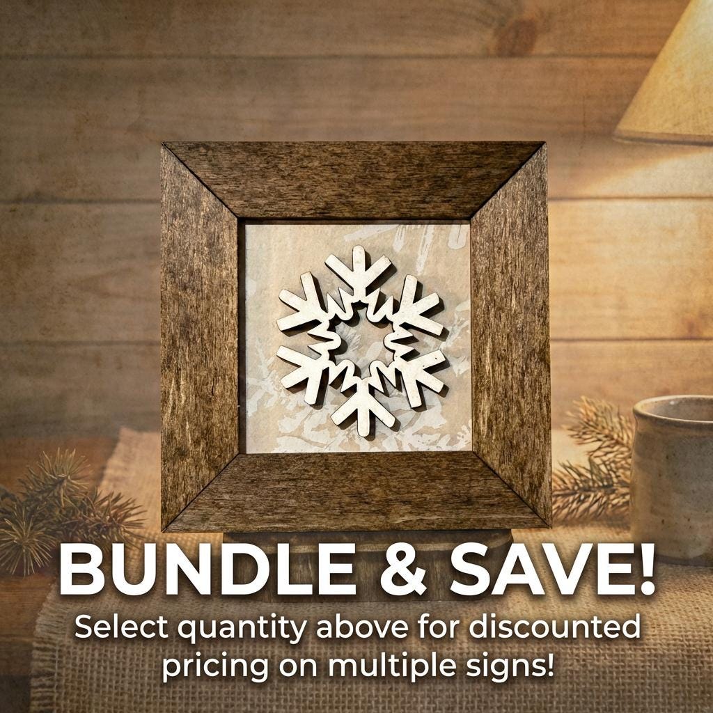 Winter Snowflake Mini Framed Sign | Tiered Tray Decor | 3D Wood Snowflake | Christmas Farmhouse Decor | Magnet & Stand Included