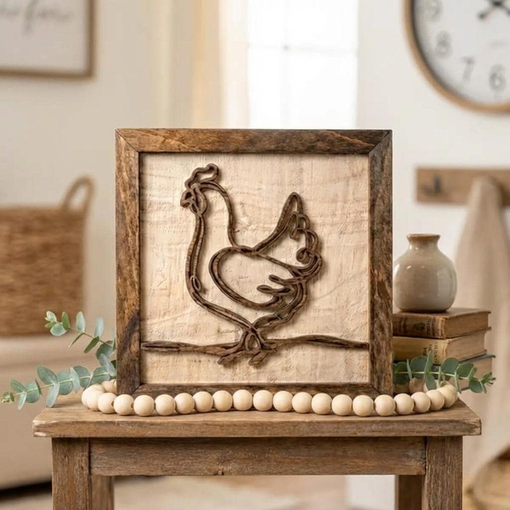 Rustic Farm Wall Art, Layered Wood Farm Decor, Rooster Chicken Hen Sign, Farmhouse Wall Hanging