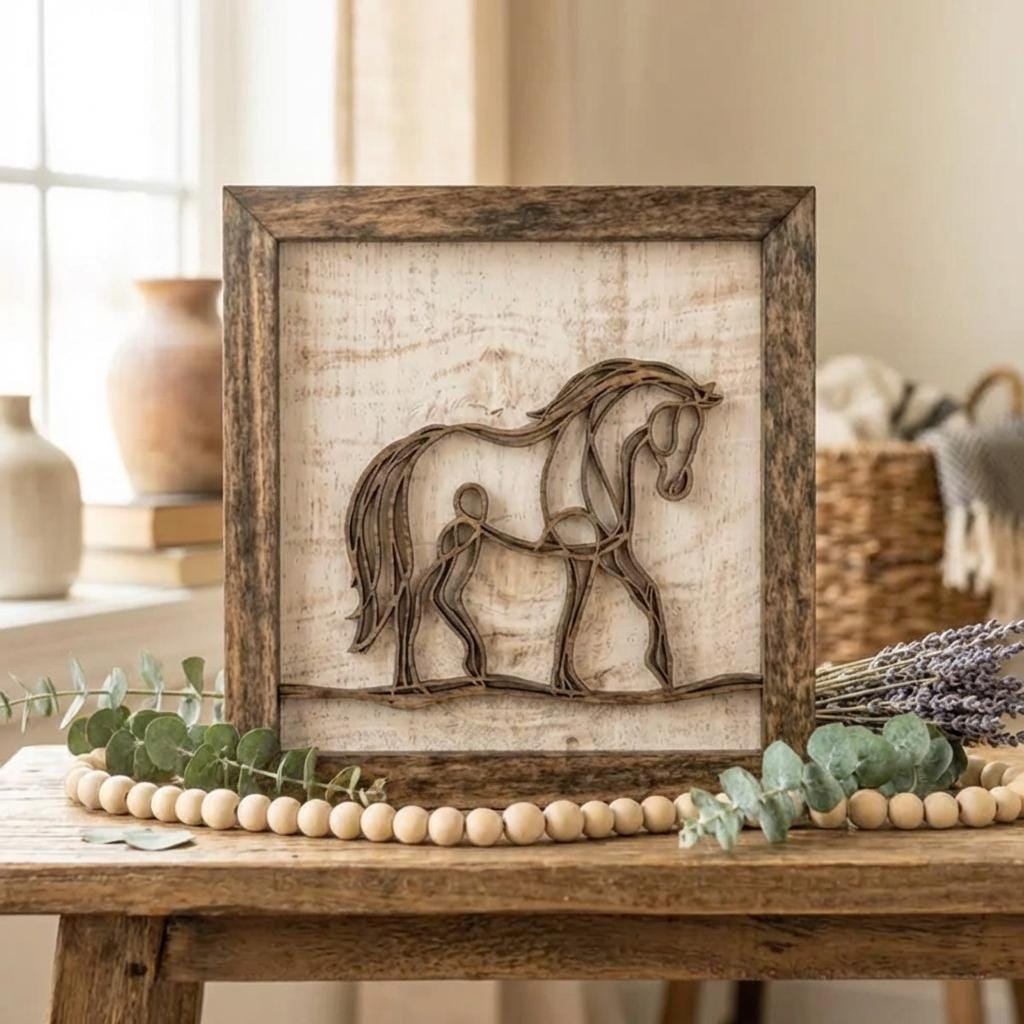 Rustic Farm Wall Art, Layered Wood Farm Decor, Horse Sign, Gift for Horse Lover, Farmhouse Wall Hanging