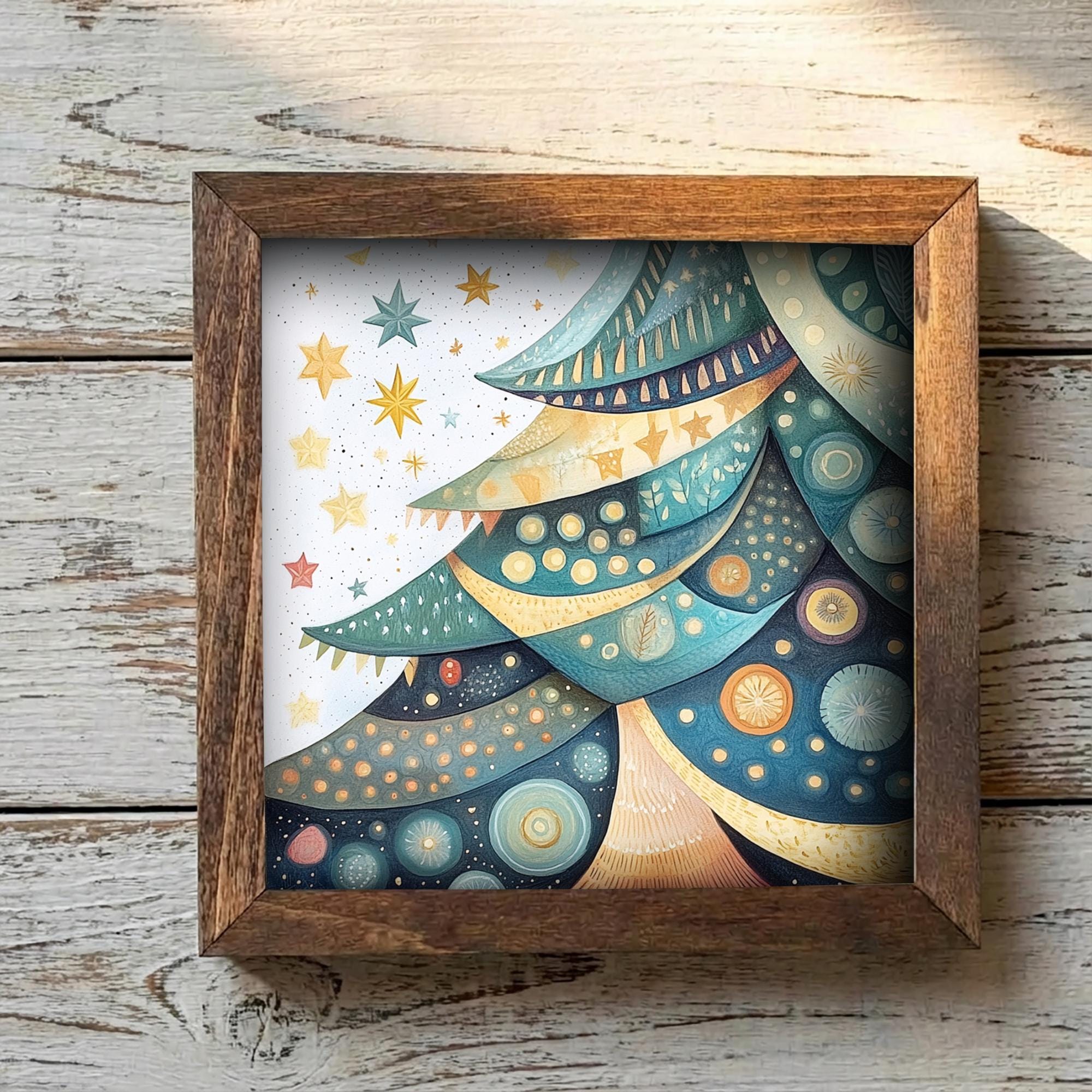 5.5” Framed Christmas Tree Wall Art – Whimsical Holiday Tree, Winter Farmhouse Shelf Decor, Cozy Seasonal Home Accent