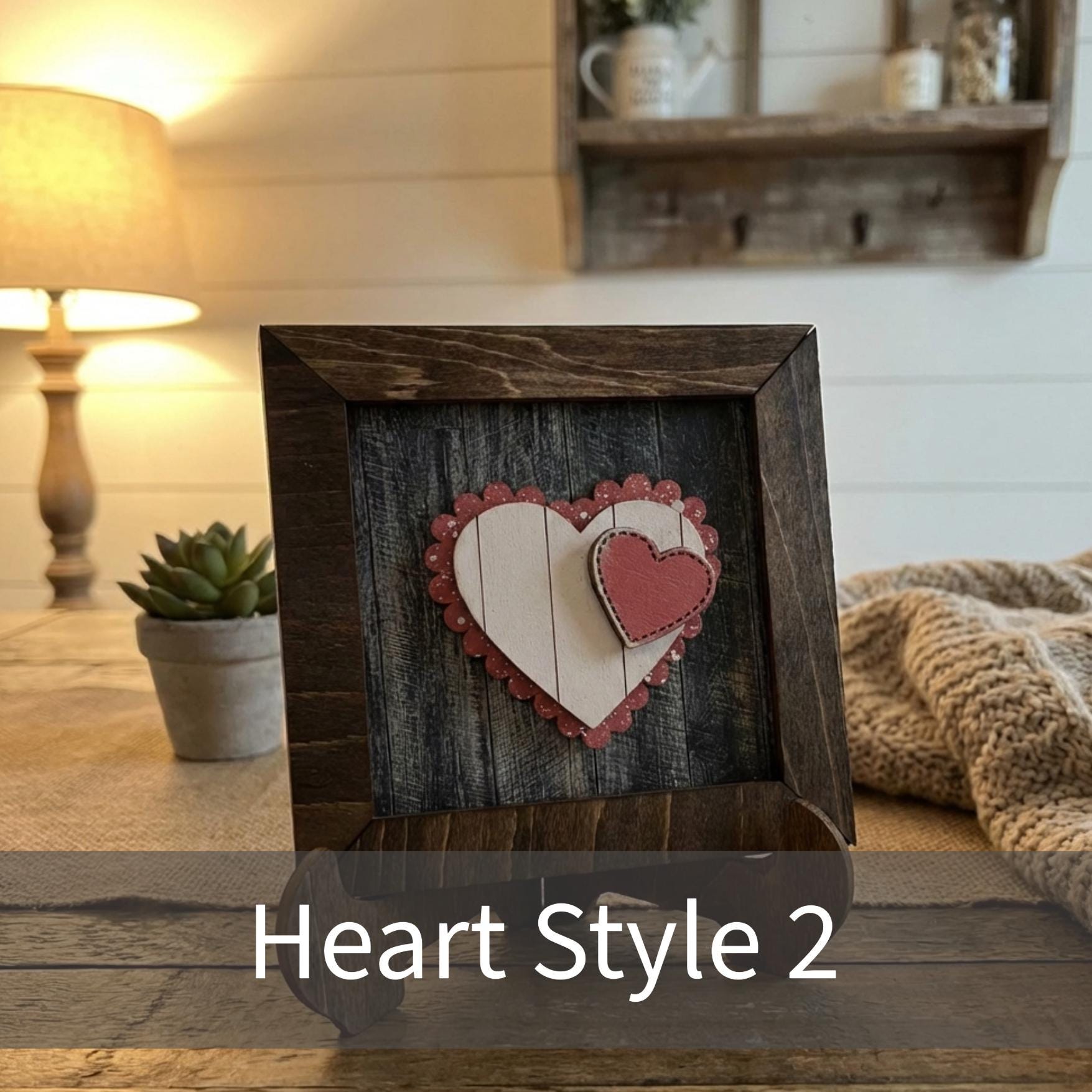 Layered Heart Decor, 3.75” Framed Wood Sign, Rustic Farmhouse Sentimental Decor, Small Wedding Gift