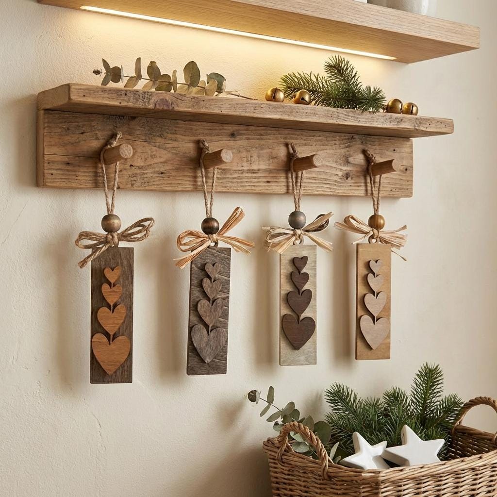 Rustic Wooden Heart Decor Set, Farmhouse Heart Ornaments, Neutral Wood Hearts, Everyday Heart Decor, Giftable Heart Set