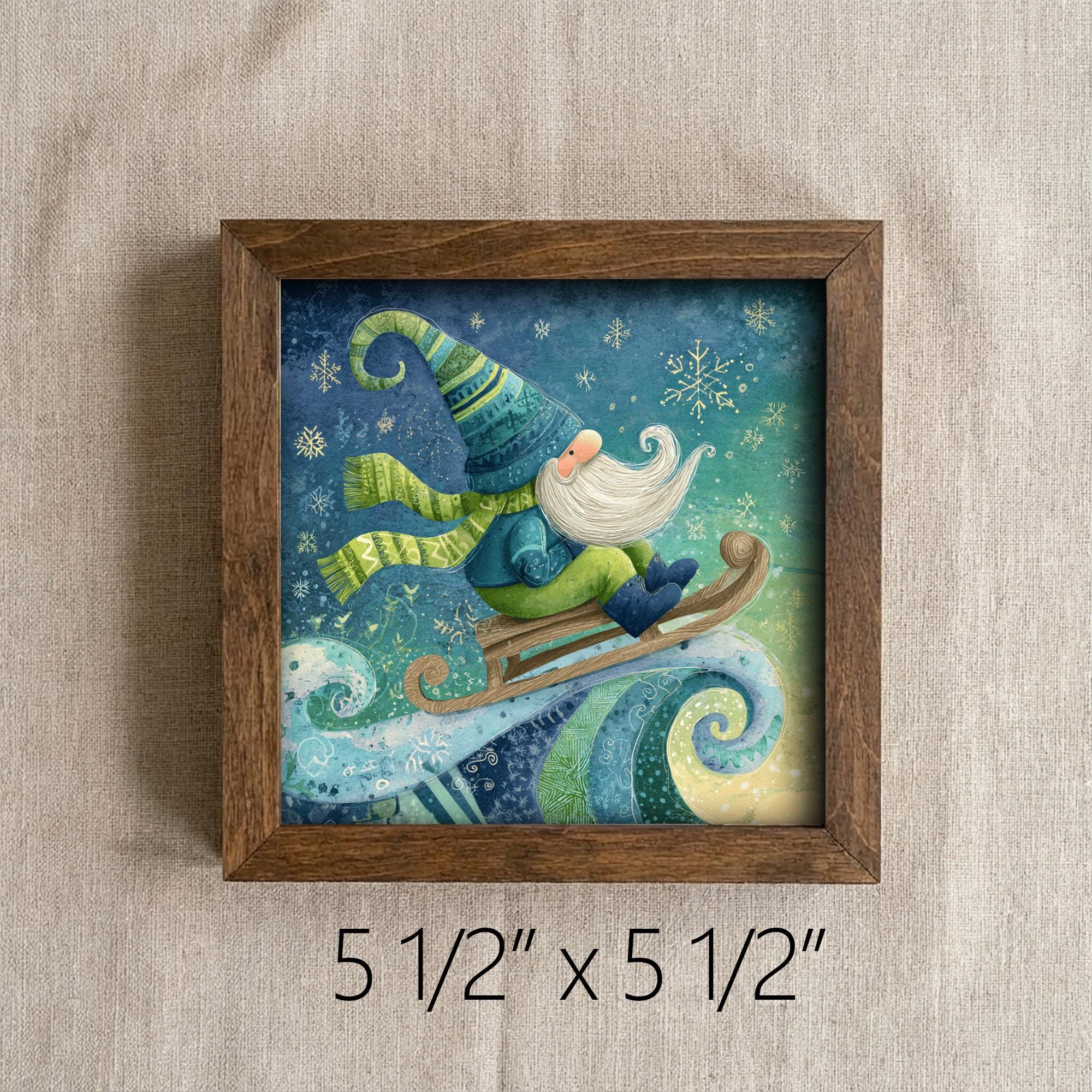 Winter Gnome Framed Art | Whimsical Christmas Decor | Cozy Nordic Gnome Illustration | Rustic Farmhouse Frame