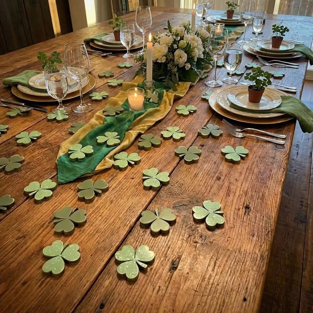 St Patrick's Day Shamrock Decor | Rustic Wooden Tokens, Set of 7