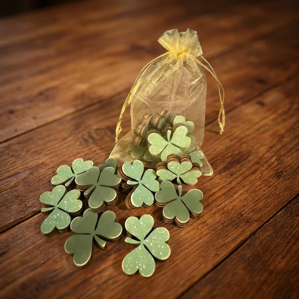 St Patrick's Day Shamrock Decor | Rustic Wooden Tokens, Set of 7