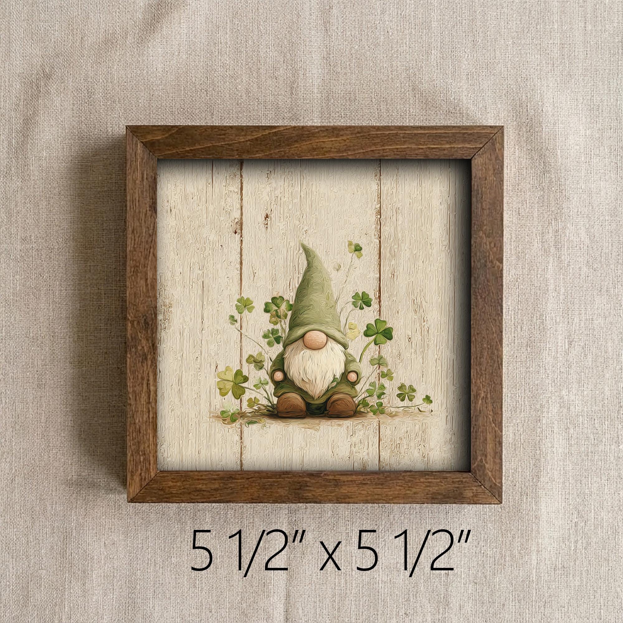 St Patrick’s Day Gnome Decor | Mini Framed Lucky Gnome Art | Farmhouse Shamrock Sign