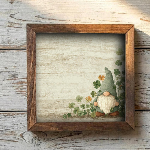 Farmhouse Gnome Wall Art | Mini Framed Shamrock Gnome Decor | St Patrick’s Day Accent