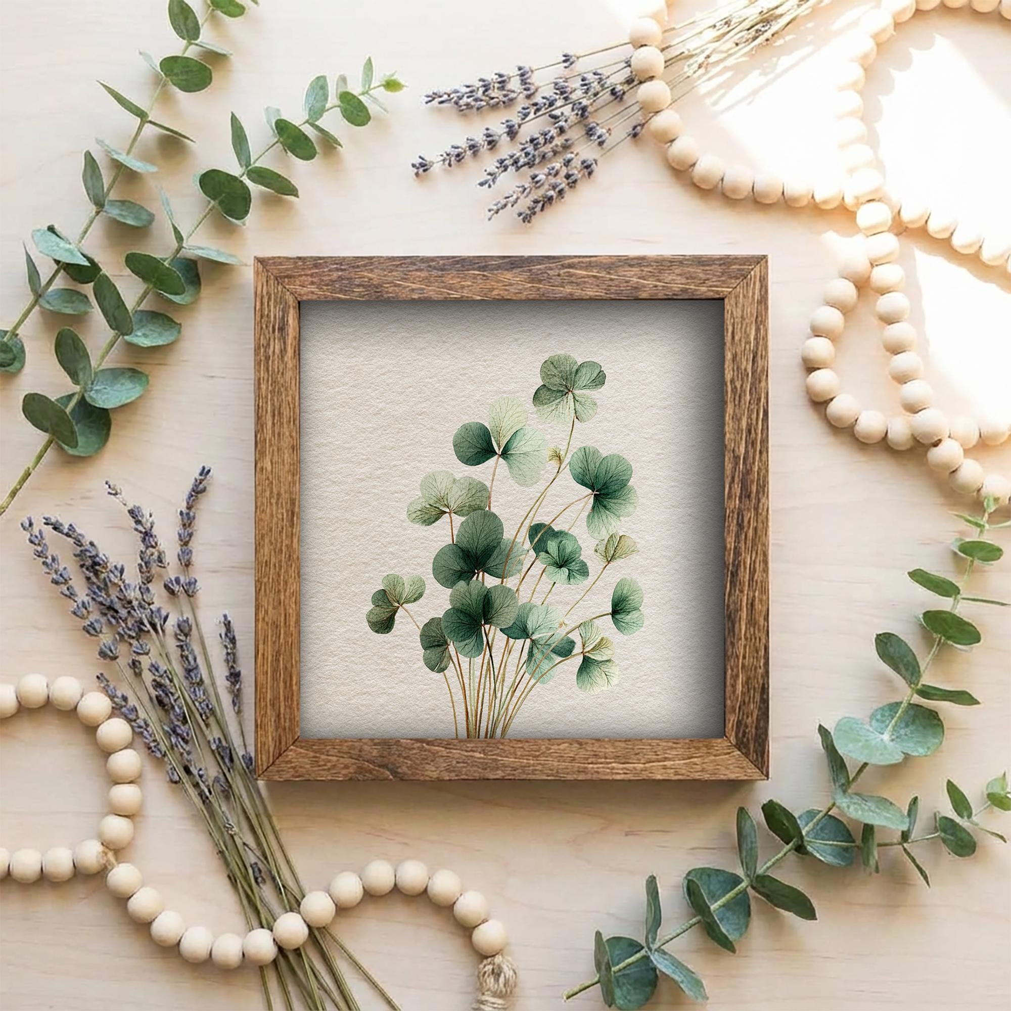 Shamrock Botanical Art | Mini Framed Farmhouse Decor | St Patrick’s Day Clover Print