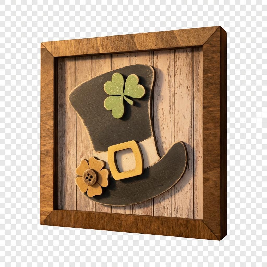 St Patrick's Day Mini Framed Art | Leprechaun Hat & Clover, Farmhouse Decor