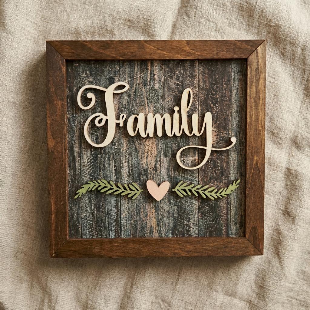 Family Framed Wood Sign with Easel, Rustic Farmhouse Family Decor, Layered Wood Wall Art or Shelf Sign, Housewarming or Family Gift