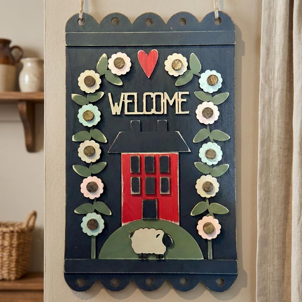 Farmhouse Welcome Sign | Sheep & Barn Wood Wall Decor | Handmade Country Farm Sign | Rustic Farmhouse Wall Hanging