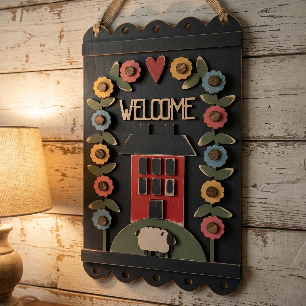 Farmhouse Welcome Sign | Sheep & Barn Wood Wall Decor | Handmade Country Farm Sign | Rustic Farmhouse Wall Hanging