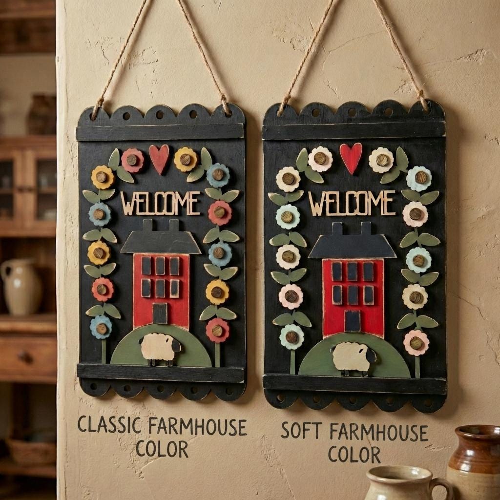 Farmhouse Welcome Sign | Sheep & Barn Wood Wall Decor | Handmade Country Farm Sign | Rustic Farmhouse Wall Hanging