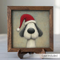 Christmas Dog Framed Art | Whimsical Holiday Dog Illustration | Funny Pet Lover Christmas Decor | Rustic Wood Frame | Easel Included