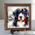 Black white and rust Bernese Mountain Dog Framed Art, Watercolor Bernese Mountain Portrait, 5.5 Inch Shelf Decor with Easel, Dog Lover Gift