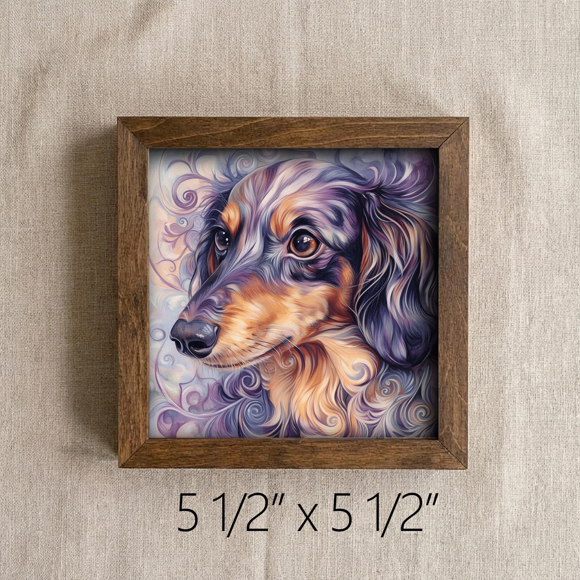 Dapple Dachshund Dog Framed Art, Watercolor Dachshund Portrait, 5.5 Inch Shelf Decor with Easel, Dog Lover Gift