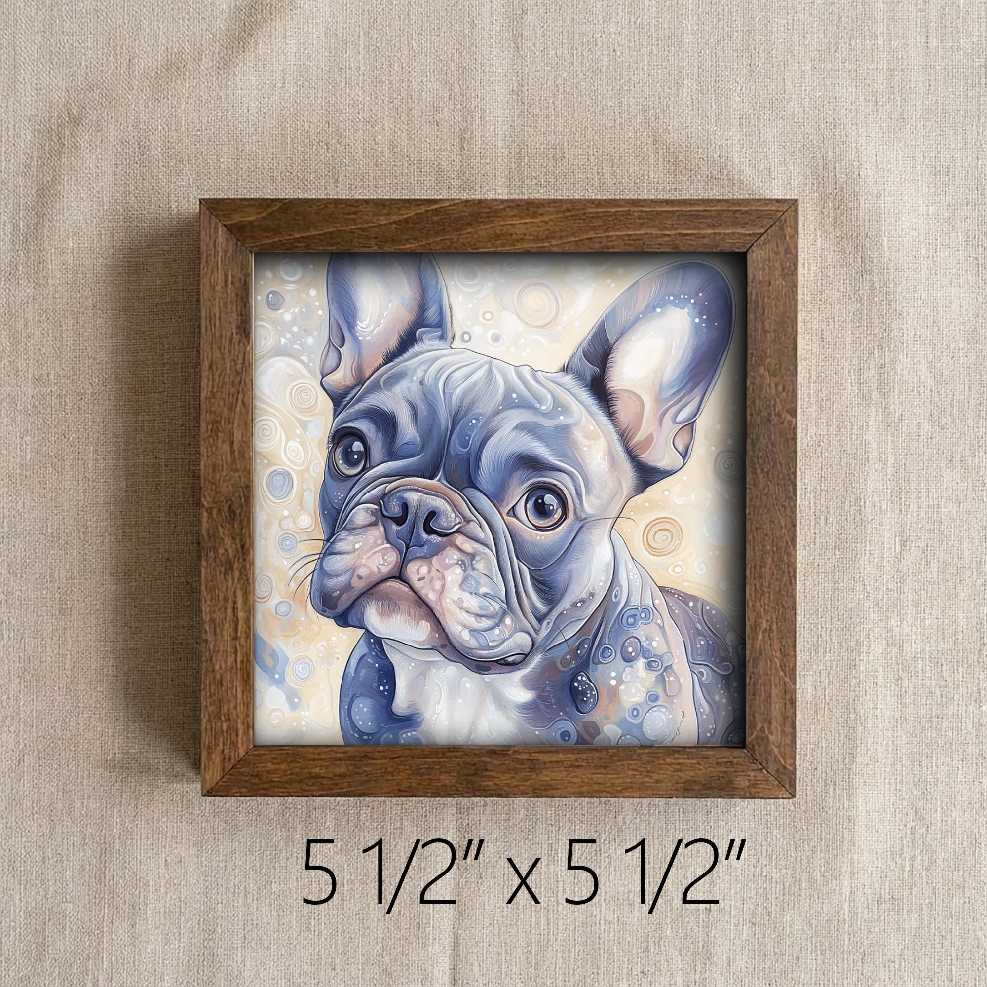 Blue-gray French Bulldog Dog Framed Art, Watercolor French Bulldog Portrait, 5.5 Inch Shelf Decor with Easel, Dog Lover Gift