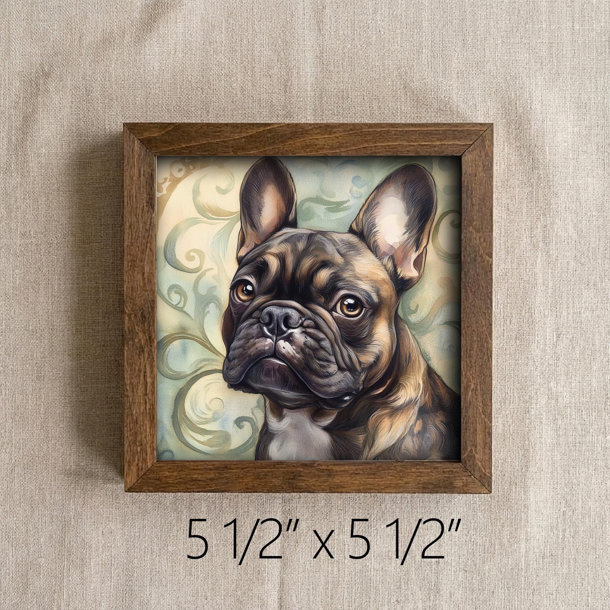 Brindle French Bulldog Dog Framed Art, Watercolor French Bulldog Portrait, 5.5 Inch Shelf Decor with Easel, Dog Lover Gift