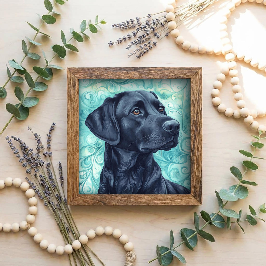 Black Laborador Retriever Dog Framed Art, Watercolor Golden Retriever Portrait, 5.5 Inch Shelf Decor with Easel, Dog Lover Gift