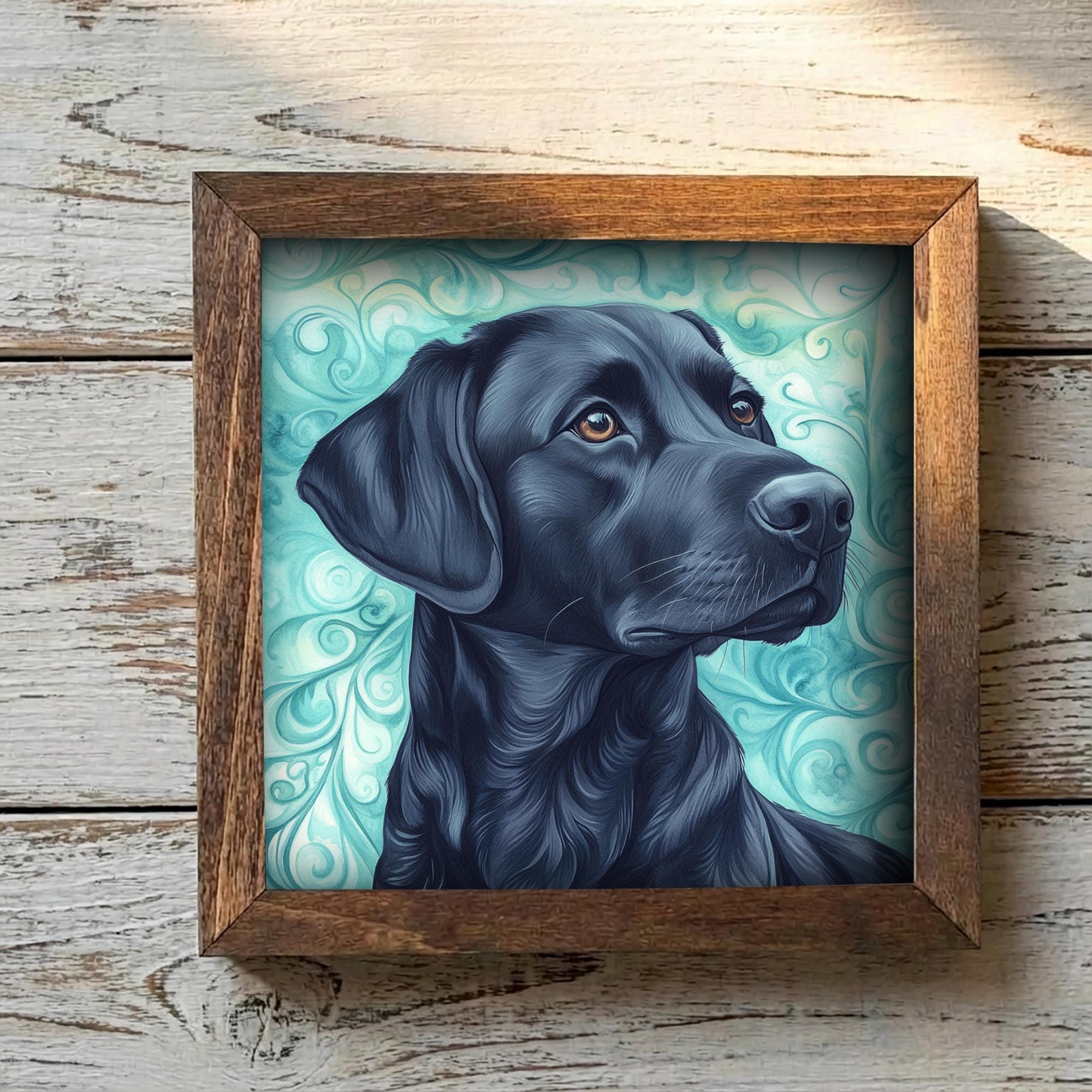 Black Laborador Retriever Dog Framed Art, Watercolor Golden Retriever Portrait, 5.5 Inch Shelf Decor with Easel, Dog Lover Gift