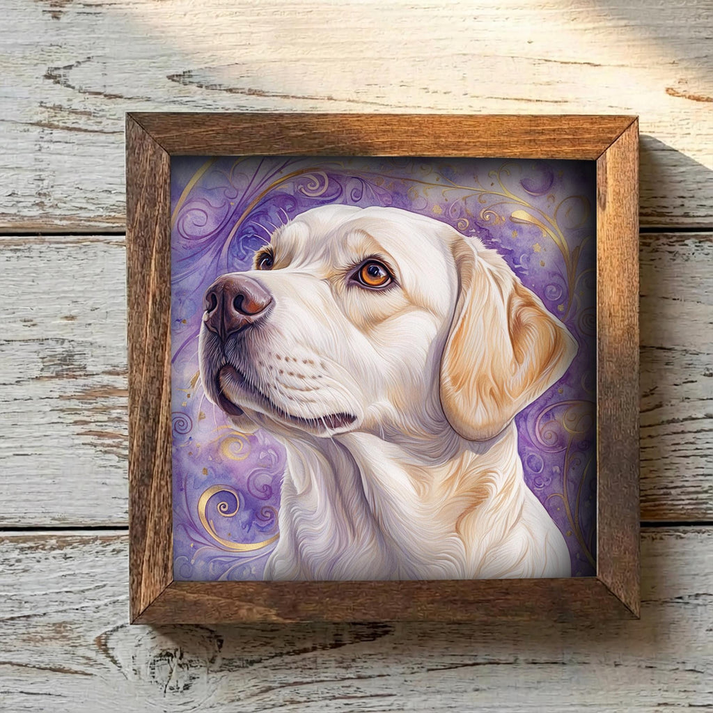 Yellow Laborador Retriever Dog Framed Art, Watercolor Golden Retriever Portrait, 5.5 Inch Shelf Decor with Easel, Dog Lover Gift