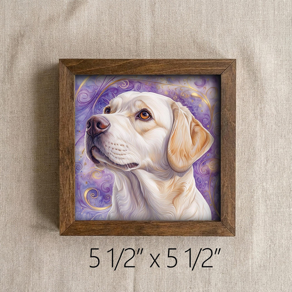 Yellow Laborador Retriever Dog Framed Art, Watercolor Golden Retriever Portrait, 5.5 Inch Shelf Decor with Easel, Dog Lover Gift