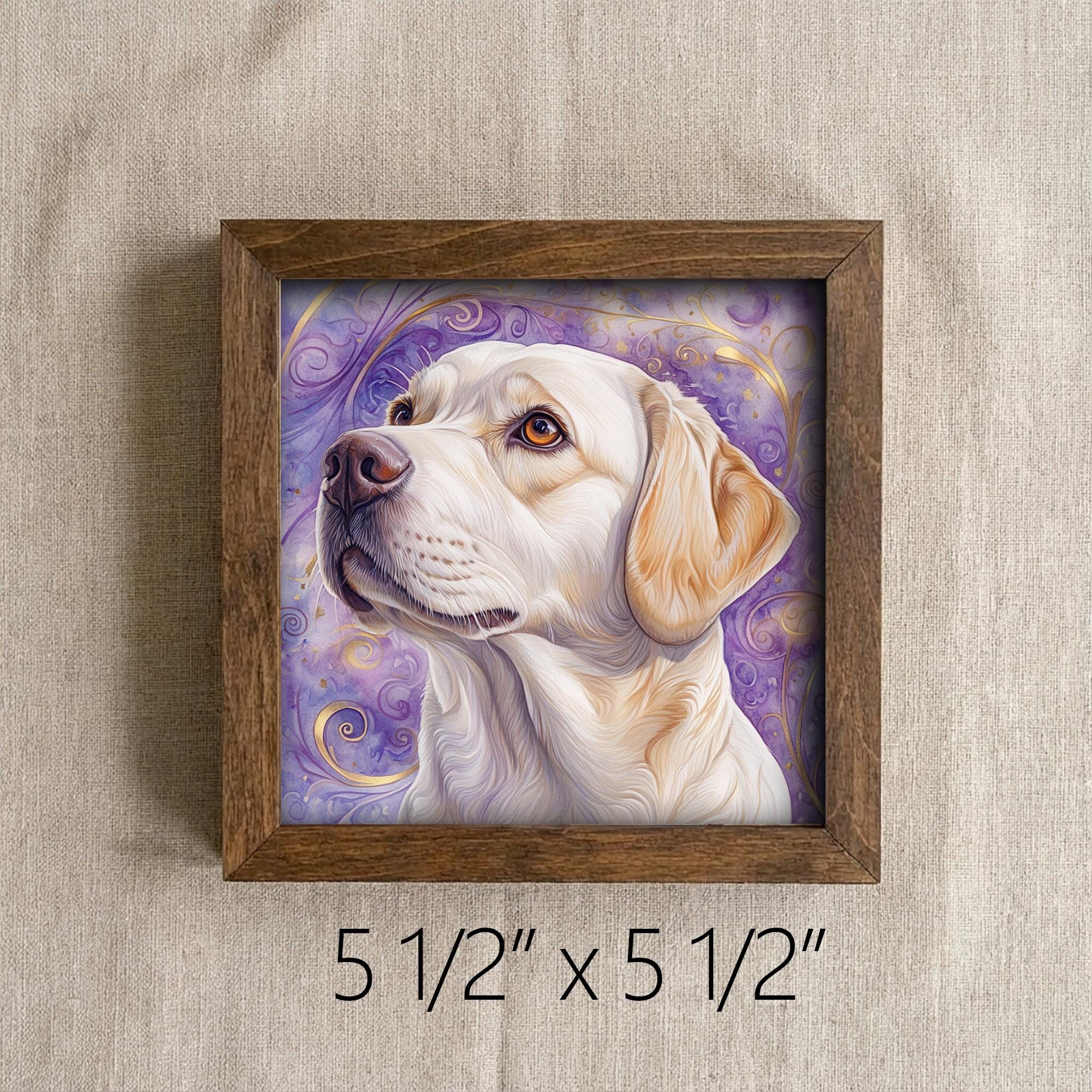 Yellow Laborador Retriever Dog Framed Art, Watercolor Golden Retriever Portrait, 5.5 Inch Shelf Decor with Easel, Dog Lover Gift