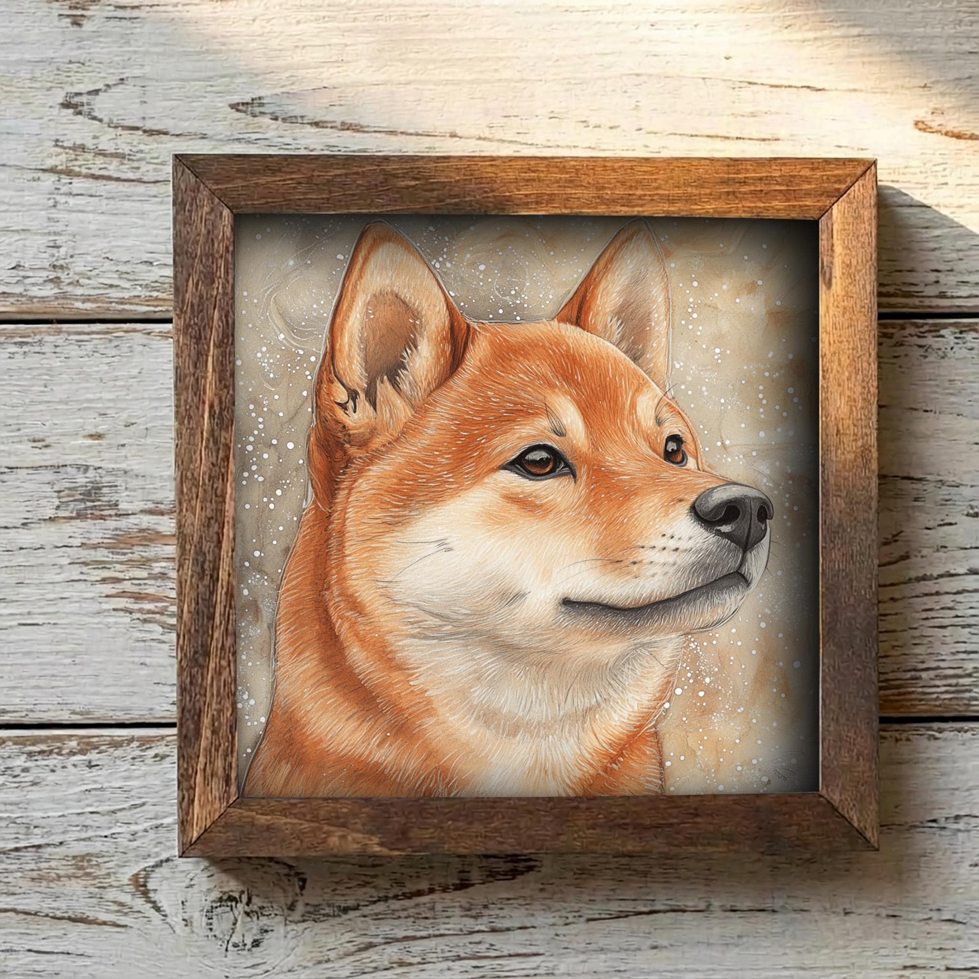 Red Sesame Shiba Inu Dog Framed Art, Watercolor Shiba Inu Portrait, 5.5 Inch Shelf Decor, Dog Lover Gift