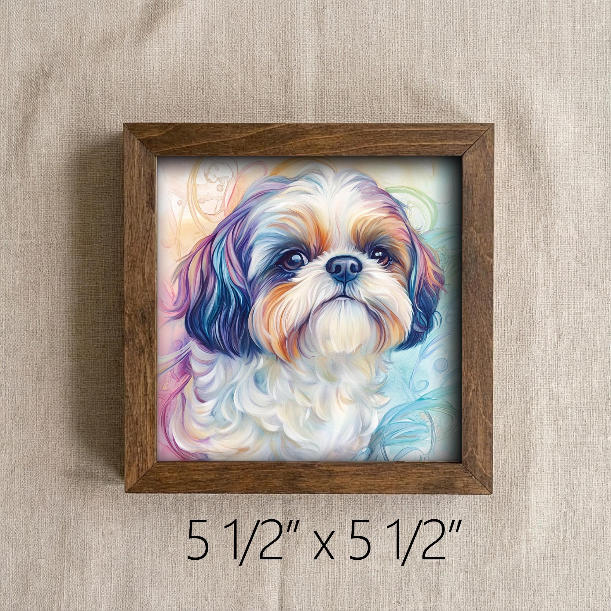 Shih Tzu Watercolor Portrait, Framed Dog Art, Shelf Decor