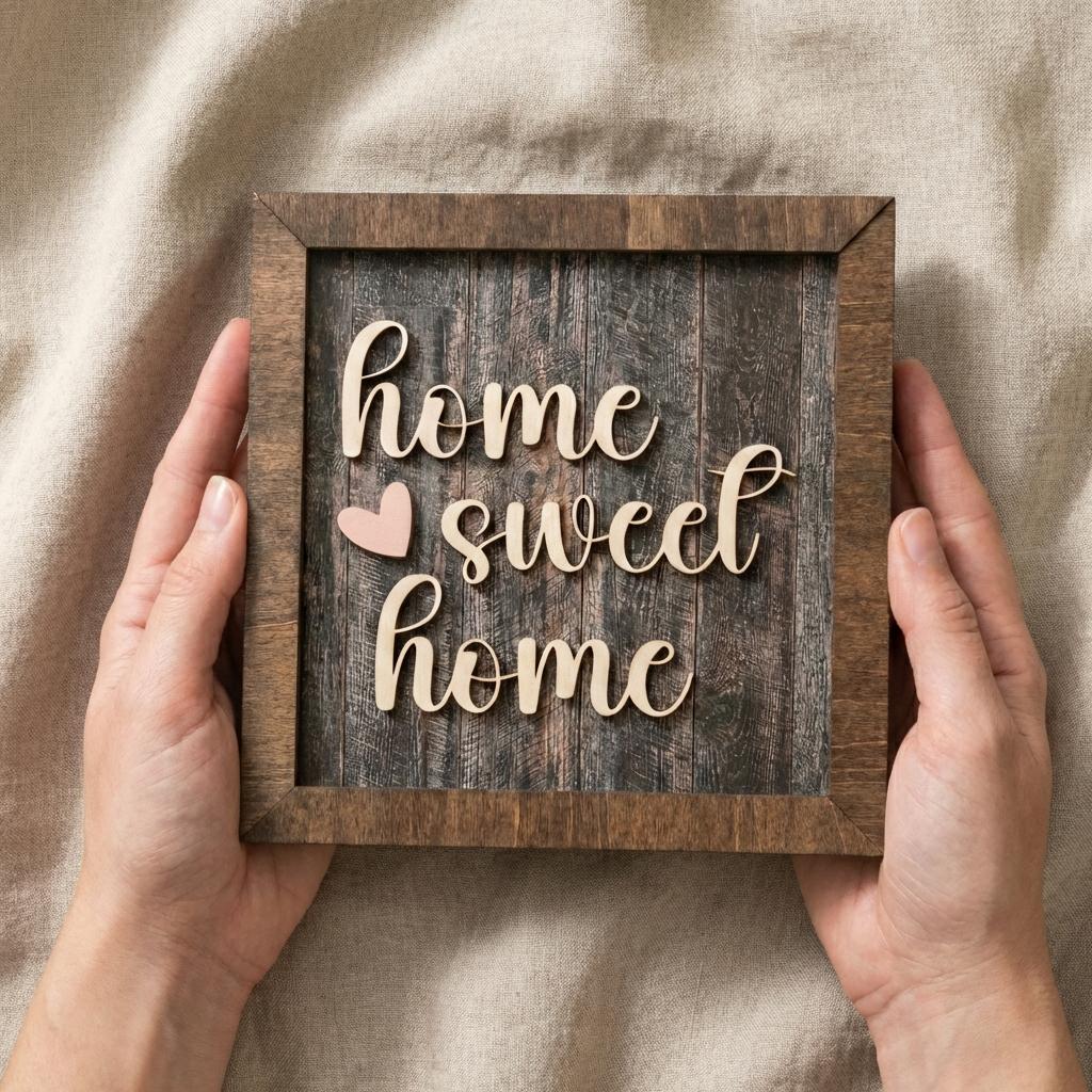 Home Sweet Home Framed Wood Sign, Rustic Farmhouse Decor, Layered Wood Wall Art or Shelf Decor, Housewarming Gift