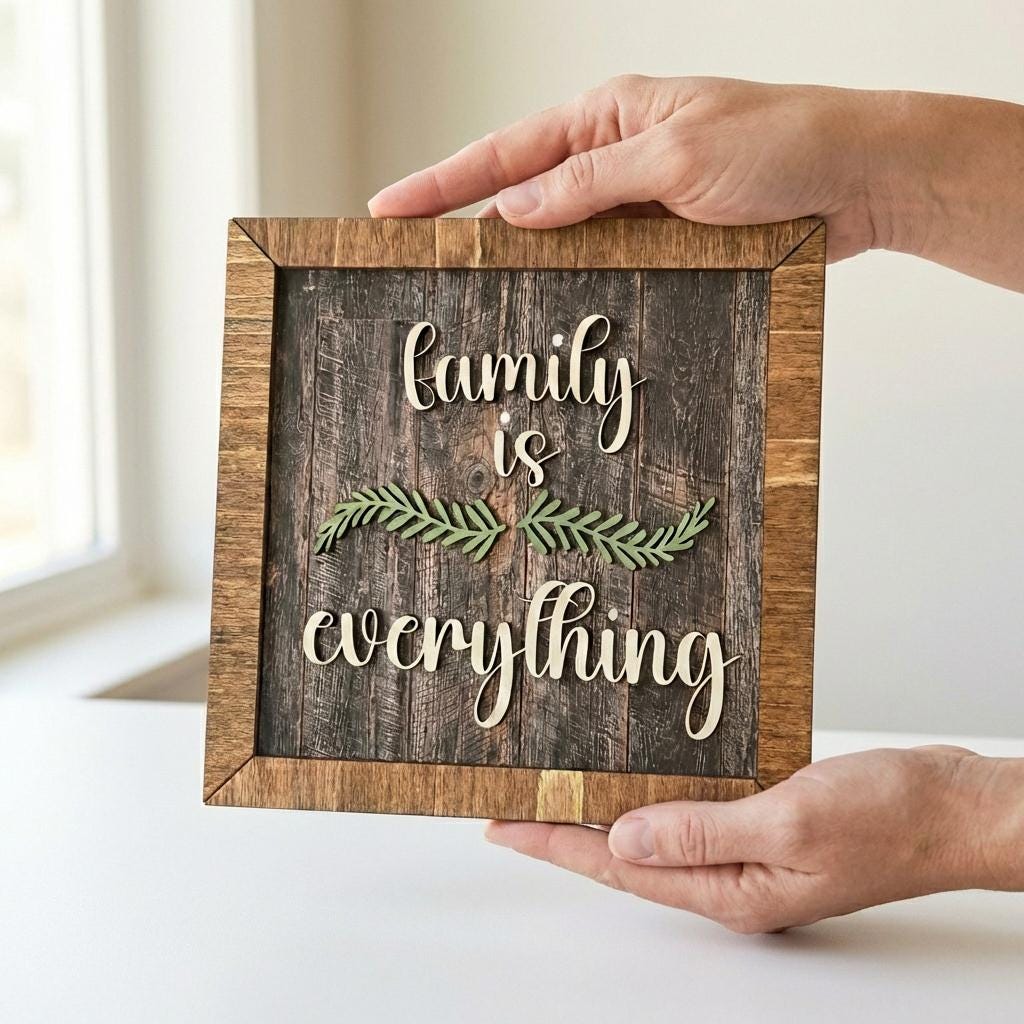 Family is Everything Framed Wood Sign, Rustic Farmhouse Decor, Layered Wood Wall Art or Shelf Decor, Housewarming Gift