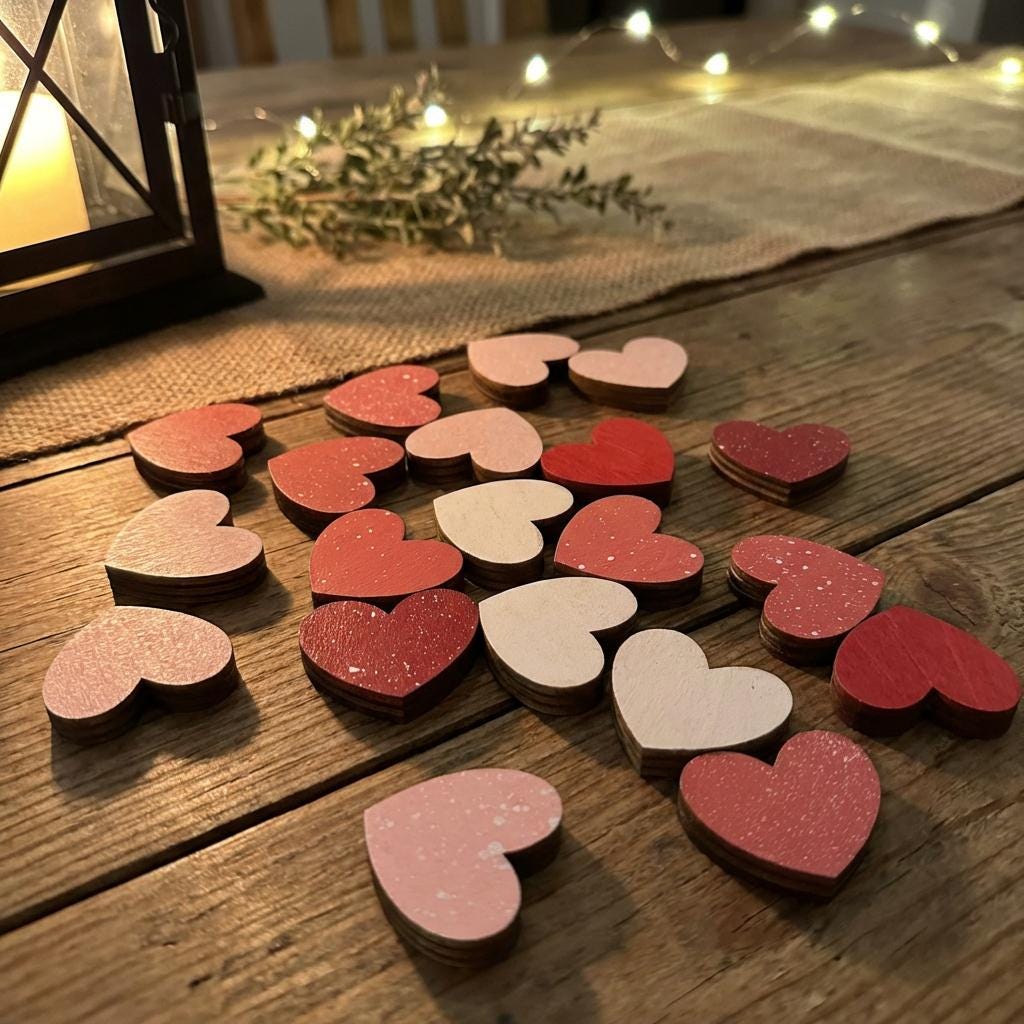 Mini Wooden Heart Decor – Set of 7 – Rustic Romantic / Love Shelf & Bowl Filler