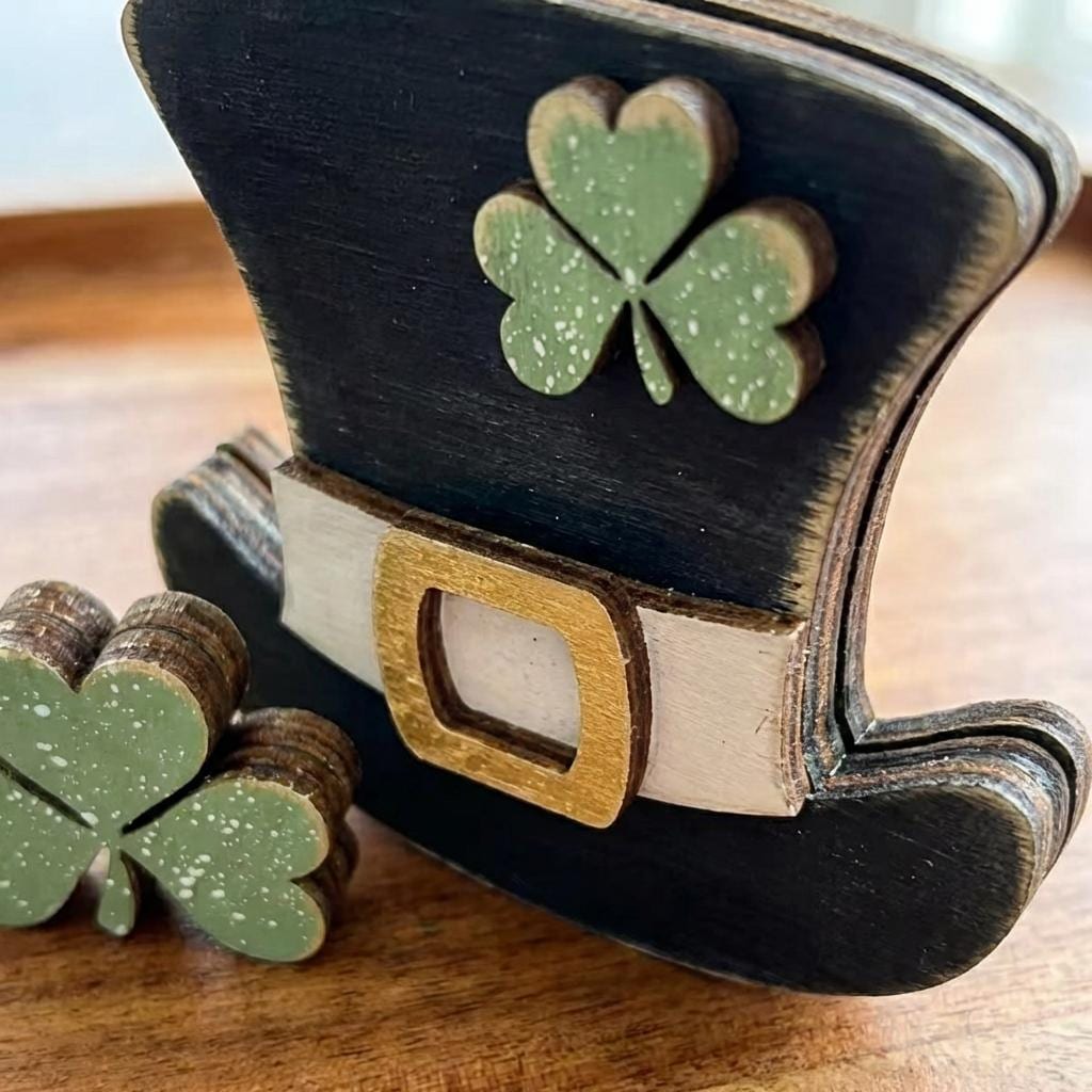 Rustic Leprechaun Hat Shelf Sitter – St Patrick's Day Tiered Tray Decor