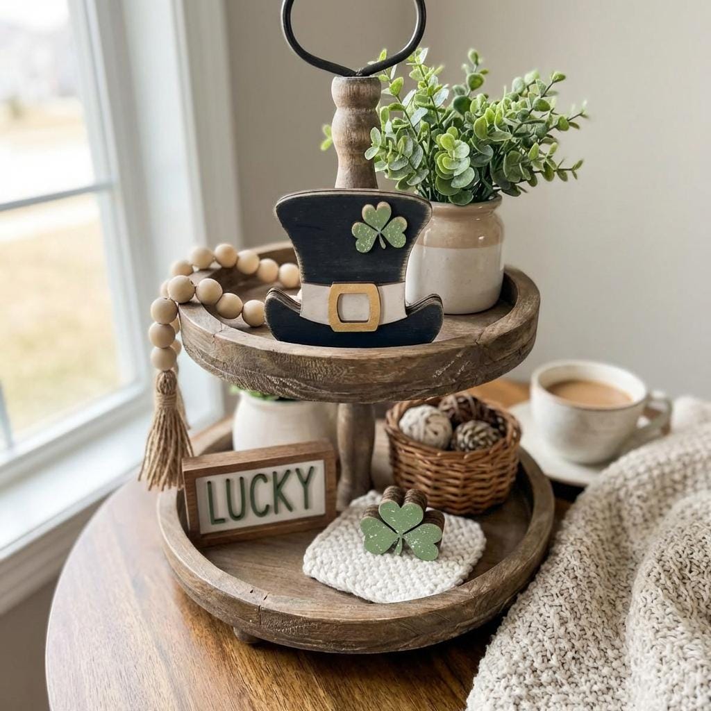 Rustic Leprechaun Hat Shelf Sitter – St Patrick's Day Tiered Tray Decor