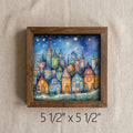 Whimsical Magical City Art, Colorful Fantasy Town Illustration, Playful Storybook Wall Art, 5.5 Inch Framed Shelf Decor
