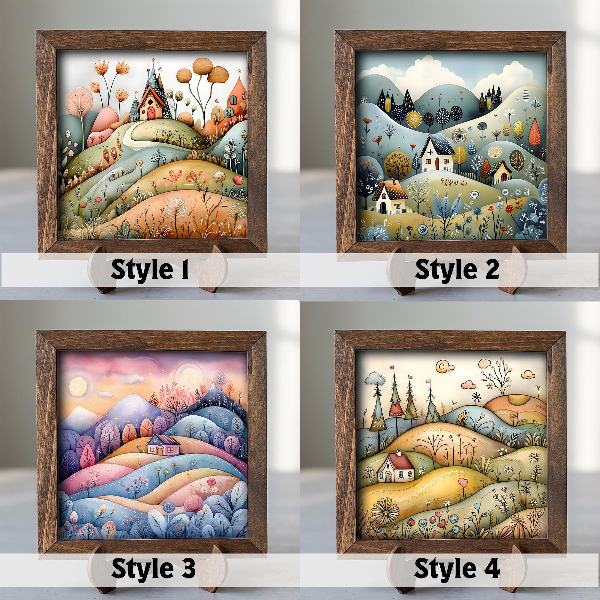 Whimsical City Art, Colorful Fantasy Town, Framed Shelf Decor