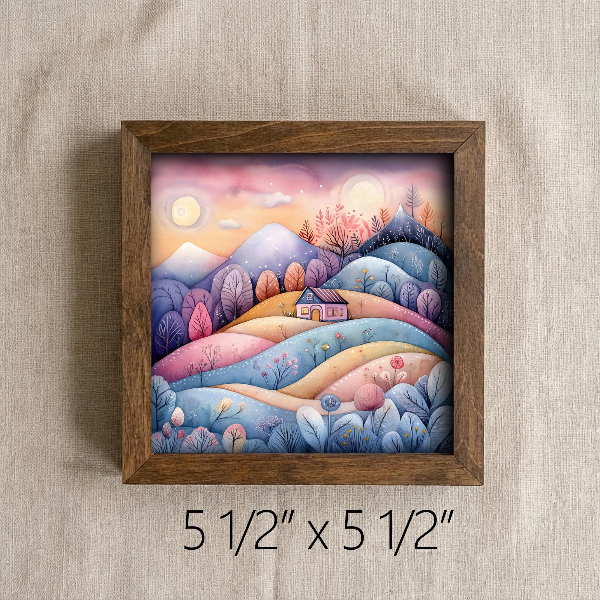 Whimsical City Art, Colorful Fantasy Town, Framed Shelf Decor