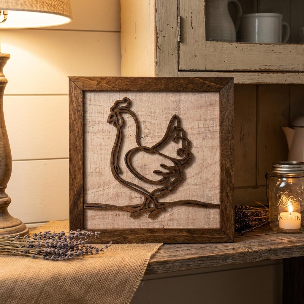 Rustic Farm Wall Art, Layered Wood Farm Decor, Rooster Chicken Hen Sign, Farmhouse Wall Hanging
