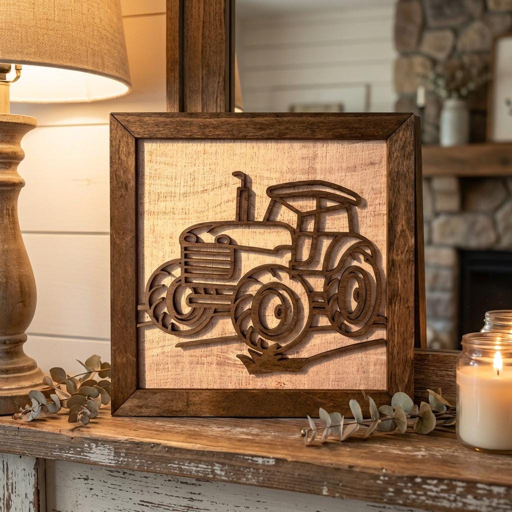 Rustic Farm Wall Art, Layered Wood Farm Decor, Tractor Sign, Farm Equipment, Farmhouse Wall Hanging