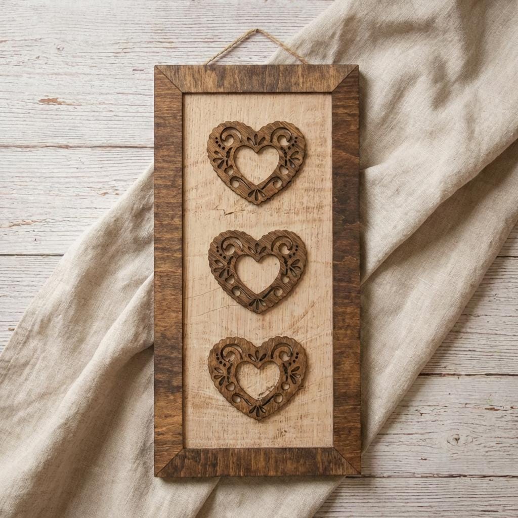 Rustic Lace Heart Wall Art, Layered Wood Heart Decor, Farmhouse Heart Sign, Year Round Home Decor