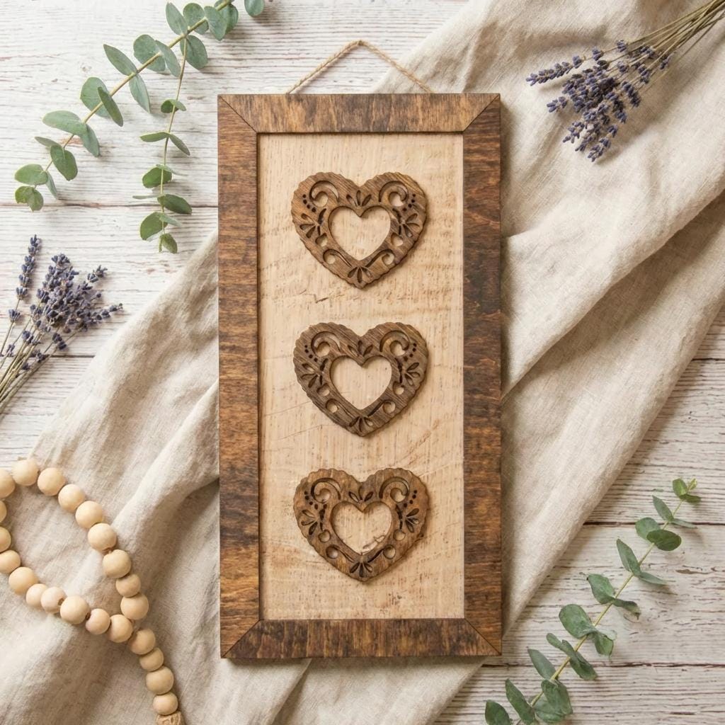 Rustic Lace Heart Wall Art, Layered Wood Heart Decor, Farmhouse Heart Sign, Year Round Home Decor