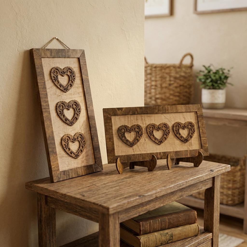 Rustic Lace Heart Wall Art, Layered Wood Heart Decor, Farmhouse Heart Sign, Year Round Home Decor