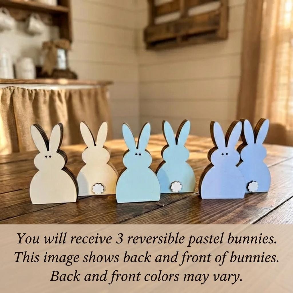 Pastel Mini Bunny Trio – Reversible 3 Inch Easter Decor – Assorted Bunny Set – Tiered Tray or Easter Basket Filler