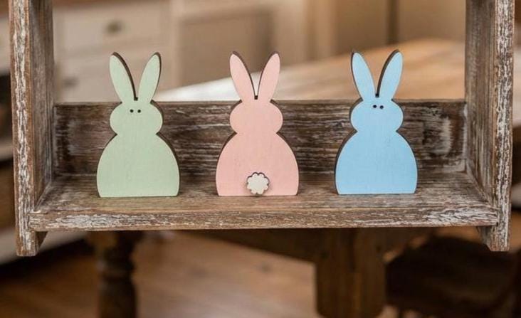 Pastel Mini Bunny Trio – Reversible 3 Inch Easter Decor – Assorted Bunny Set – Tiered Tray or Easter Basket Filler