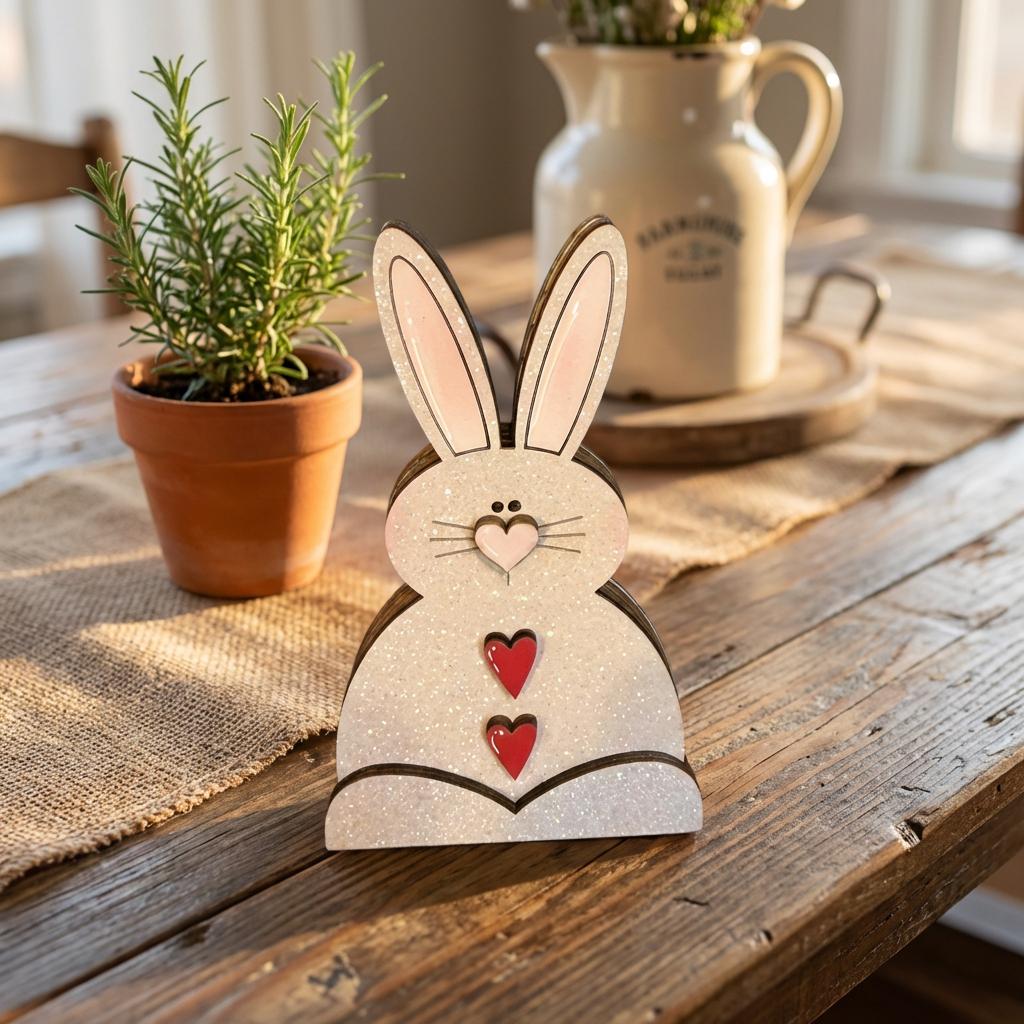 Painted Bunny Trio Shelf Decor – Farmhouse Easter Bunny Set – Spring Tiered Tray Decor – Wooden Bunny Trio