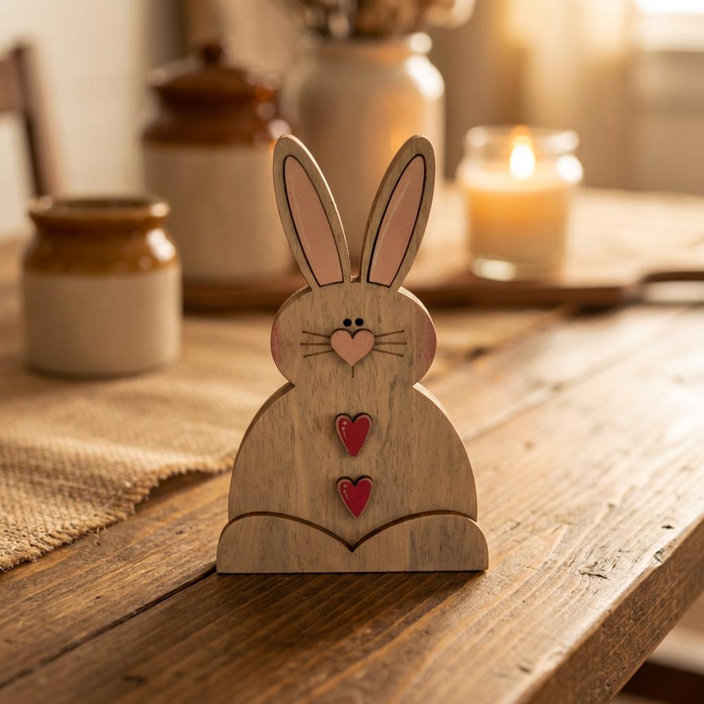 Farmhouse Bunny Trio Shelf Decor – Rustic Wooden Easter Bunnies – Tiered Tray Spring Decor – Neutral Bunny Set
