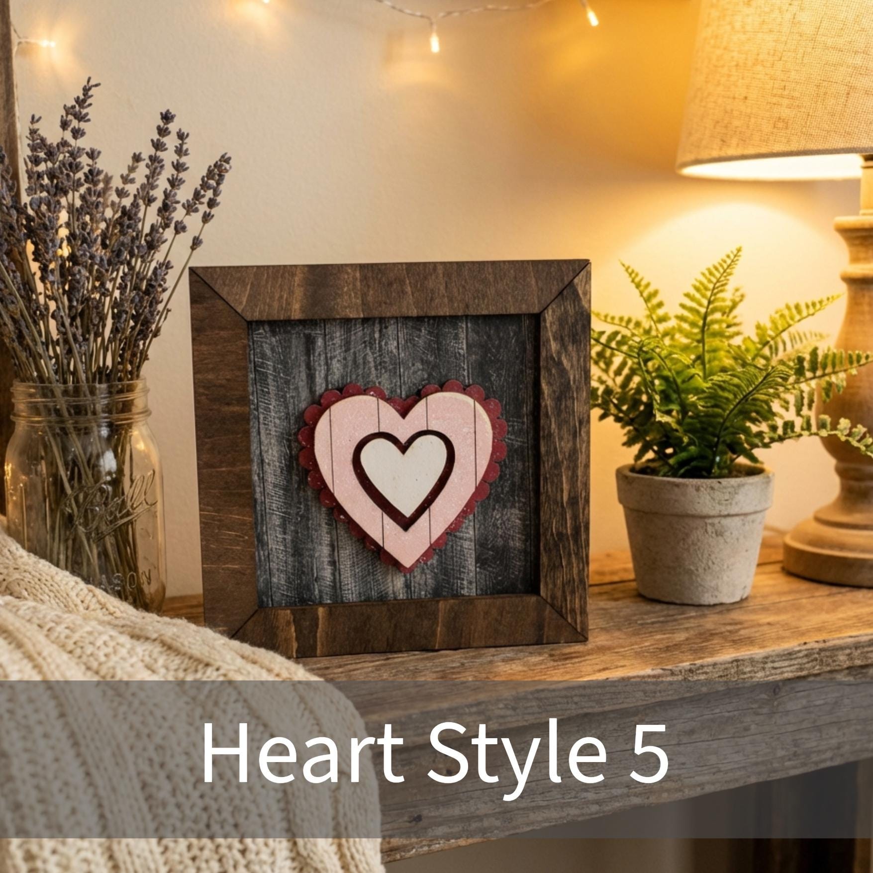 Layered Heart Decor, 3.75” Framed Wood Sign, Rustic Farmhouse Sentimental Decor, Small Wedding Gift