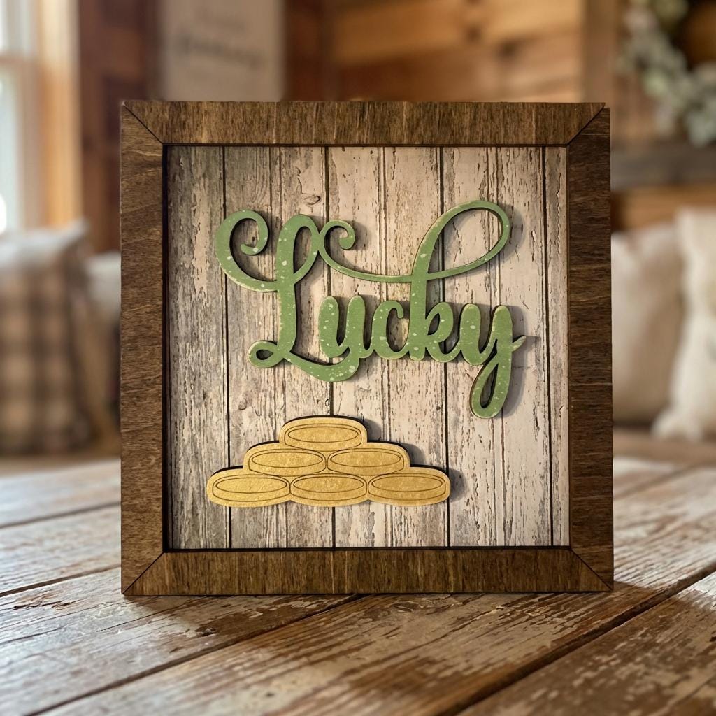 St Patrick’s Day Decor | Mini Framed Shamrock Art | Lucky & Pot of Gold Farmhouse Sign